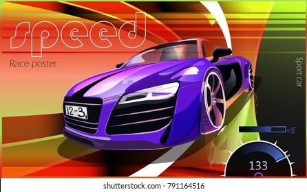 Vector illustration. Advertising poster for car racing