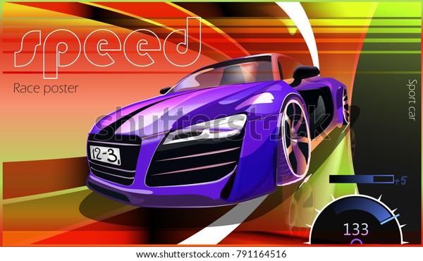 Vector\
illustration. Advertising poster for car\
racing