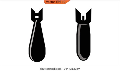 Vector illustration of aerial bombs flying down. Bomb icon. Air bomb, symbol of war, bombardment or explosion. Powerful offensive weapon. 