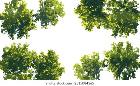 vetor ilustração Vista aérea árvores sempre verdes formas coleção, árvores florestais Ambiente da floresta tropical, Textura de árvores verdes floresta