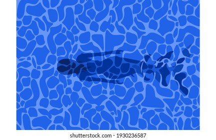 
vector illustration Aerial view of a woman in a bikini diving in a swimming pool. Top view of woman diving by the pool.