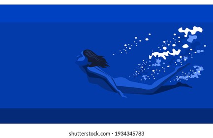 vector illustration Aerial view of a woman in a bikini diving in a swimming pool. side view of woman diving by the pool.