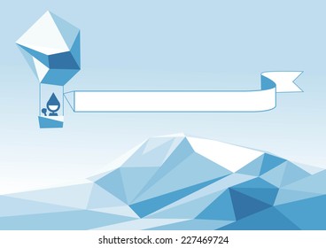 Vector illustration of aerostat flying above the iceberg.