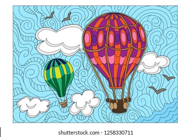 Vector illustration of aerostats in sky