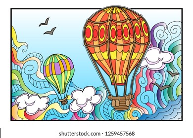 Vector illustration of aerostats in sky