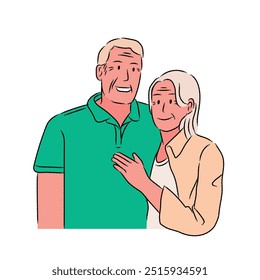 A vector illustration of an affectionate and friendly elderly couple