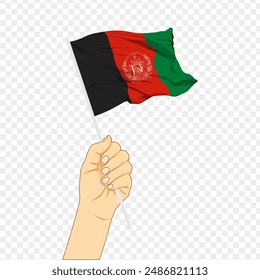 Vector illustration of Afghanistan flag in hand on transparent background