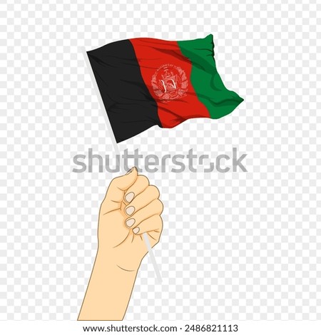 Vector illustration of Afghanistan flag in hand on transparent background