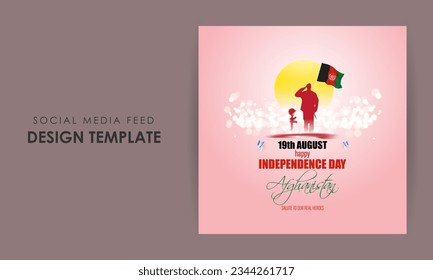 Vector illustration of Afghanistan Independence Day social media story feed mockup template