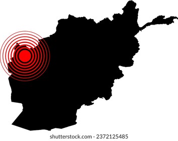 Vector illustration of Afghanistan map with epicentre of the earthquake in Herat in Paropamisus  mountains