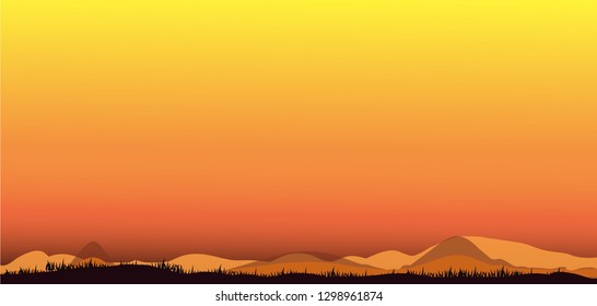 Vector illustration of Africa landscape with wildlife and sunset background. Safari theme.