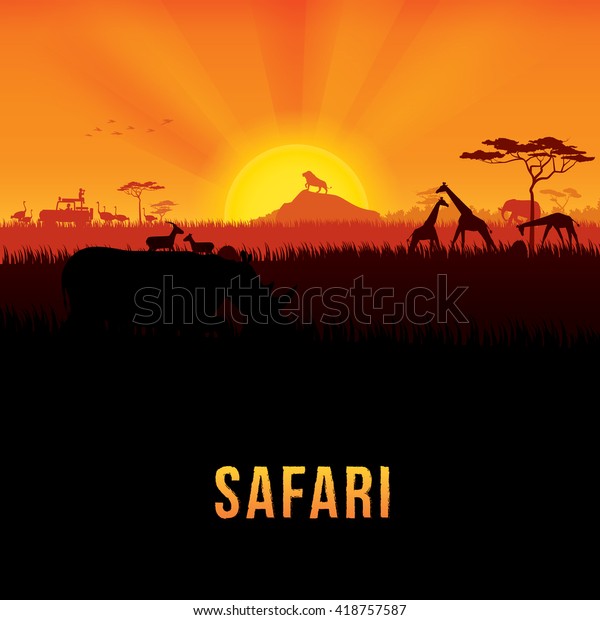 Vektorgrafik Der Afrikanischen Landschaft Mit Wild Stock Vektorgrafik Lizenzfrei