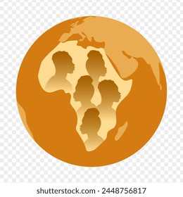 Vector illustration of Africa Map with african people silhouette on transparent background