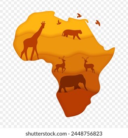 Vector illustration of Africa Map with animals silhouette on transparent background