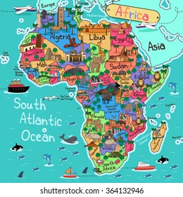 A Vector Illustration Of Africa Map In Cartoon Style