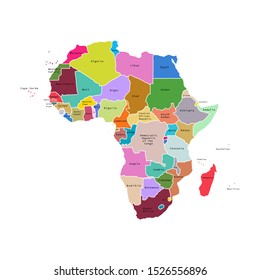 Vector Illustration Of Africa Map With Countries. Vector Map.