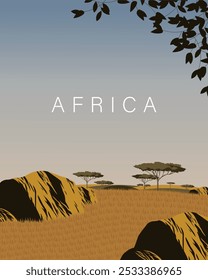 Ilustração vetorial. Cartaz de viagem à África, faixa, cartão postal, capa. Design moderno. Turismo. Viagens.