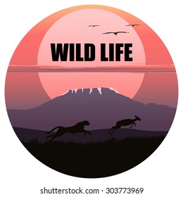 Vector illustration of africa. wild life. hunting. africa logo. Jaguar and antelope.
