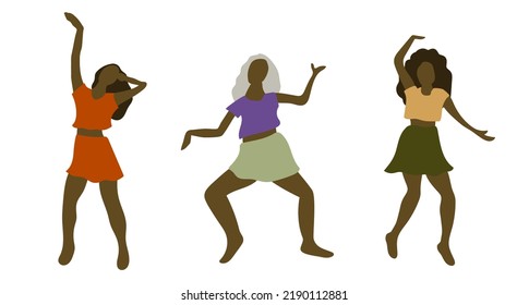 Vector illustration of  african american dancing women, girls.