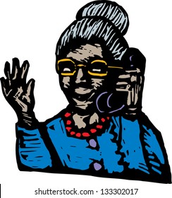 Vector illustration of African American grandmother talking on phone