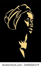 Vector illustration of an African American woman wearing a headscarf. Silhouette in the backlight. Handmade without artificial intelligence