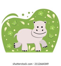 Vector illustration African animal hippopotamus. Smiling Hippo. Wildlife Africa Nature Safari Zoo Behemoth River horse Childish drawing
