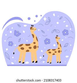 Vector illustration African animal Smiling Giraffe. Wildlife Africa Nature Safari Zoo Savanna Childish drawing