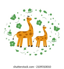 Vector illustration African animal Smiling Giraffe. Wildlife Africa Nature Safari Zoo Savanna Childish drawing