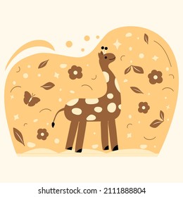 Vector illustration African animal Smiling Giraffe. Wildlife Africa Nature Safari Zoo Savanna Childish drawing