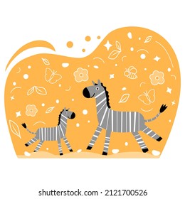 Vector illustration African animal Smiling zebra. Wildlife Africa Asia Nature Safari Zoo Savanna Childish drawing