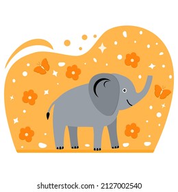 Vector illustration African animal Smiling Elephant. Wildlife Africa Asia Nature Safari Zoo Savanna Childish drawing