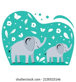 Vector illustration African animal Smiling Elephant. Wildlife Africa Asia Nature Safari Zoo Savanna Childish drawing