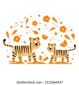 Vector illustration African animal Tiger. Wildlife Africa Nature Safari Zoo Savanna Childish drawing