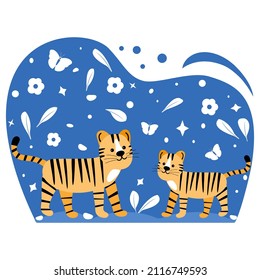 Vector illustration African animal Tiger. Wildlife Africa Nature Safari Zoo Savanna Childish drawing
