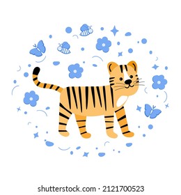 Vector illustration African animal Tiger. Wildlife Africa Nature Safari Zoo Savanna Childish drawing