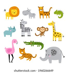 ilustración vectorial, animales africanos para niños, clipart infantil, fauna tropical