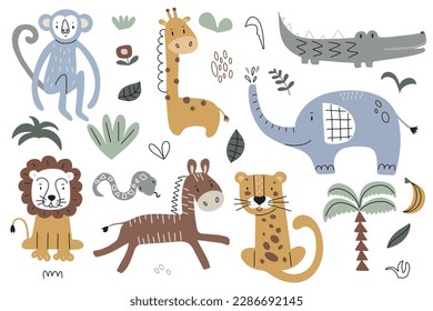 vector illustration, african animals for kids, children clipart, tropical fauna