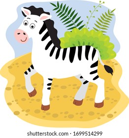 Vector illustration with african animals on a white background. Cute zebra in cartoon style.