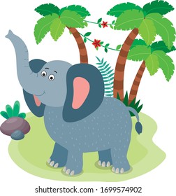 Vector illustration with african animals on a white background. Cute alaphant in cartoon style.
