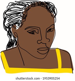 Vector illustration African beautiful woman portrait. Vector sketch illustration