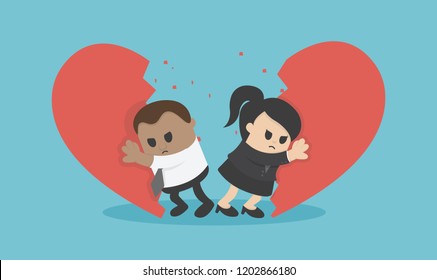 Vector Illustration African Business  Break Up Relationship Broken Heart Couple Man Woman Fight