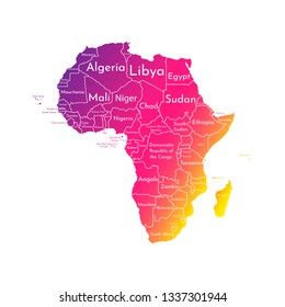Vector illustration with African continent with borders of states. Trendy gradient colors political map with countries names. White background. Note: Morocco and Western Sahara shown separately