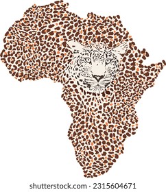 Ilustración vectorial del continente africano con piel y cabeza leopardo
