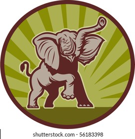 vector illustration of an african elephant charging attacking set inside a circle