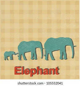 vector illustration of African elephants is done in a retro style. Father's mother's family of elephants and a small elephant