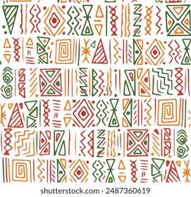 Vector illustration African ethnic tribal clash ornament seamless pattern isolated on white background 