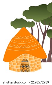 Vector Illustration of an African house or house of any tribe in orange colors 