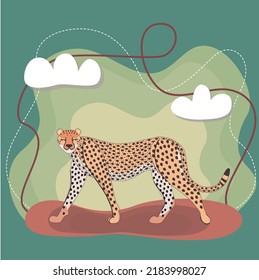 Vector illustration of an African leopard in cartoon style on an abstract background