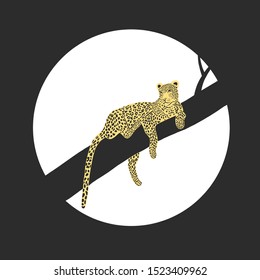 Vector illustration of african leopard - hand drawn retro vintage poster design. Panther animal portarit.