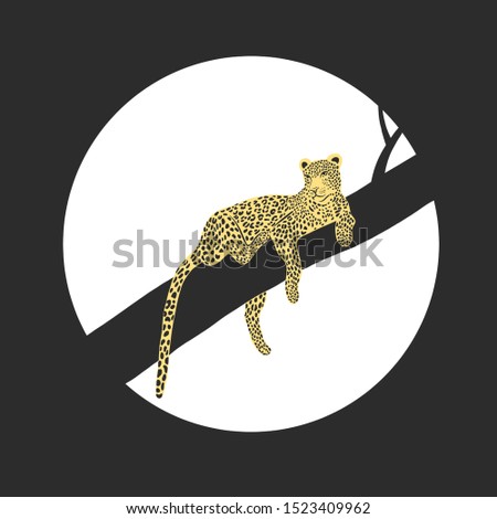 Vector illustration of african leopard - hand drawn retro vintage poster design. Panther animal portarit.